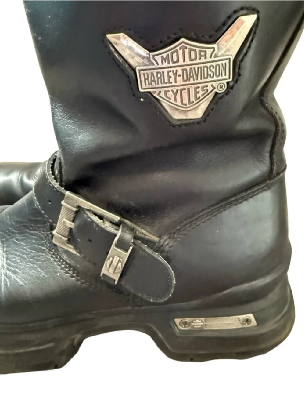 Harley Davidson Black Leather Motorcycle Boots with Buckle Accent Size 8.5 Wide